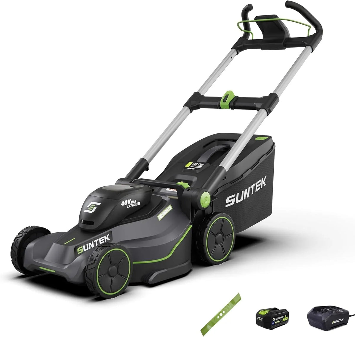 Rasenmäher SLM4417-Upgraded, SUNTEK 40V 43cm Akku, 4,0Ah Lithium-Ionen-Akku und Schnellladegerät enthalten, Digi-Brushless Handrasenmäher
