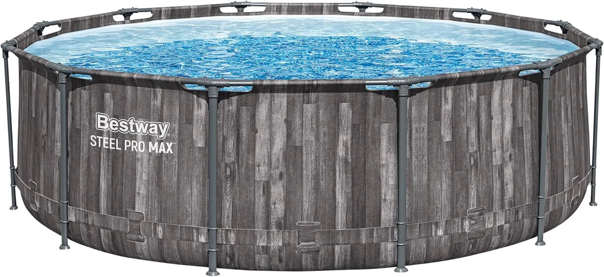 Bestway Pool, Steel Pro MAX Solo ohne Zubehör 366 x 100 cm, Holz-Optik, Mooreiche, rund
