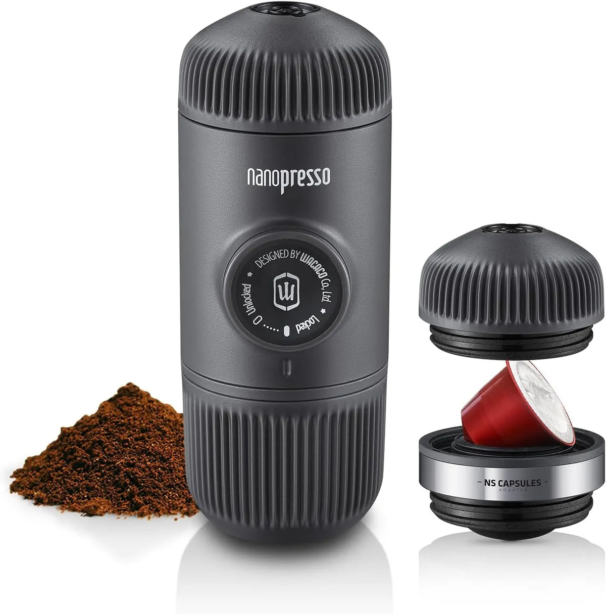 Nespresso Espressomaschine, Manuell Reise Kaffeemaschinen-Set, WACACO Nanopresso tragbar mit NS-Adapter, für Camping