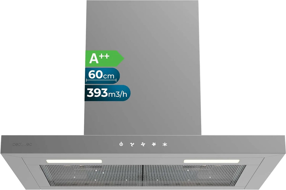 Cecotec Dunstabzugshaube 604000, Breite 60 cm, Saugleistung 393 m³/h, 3 Geschwindigkeitsstufen, 3 Geschwindigkeitsstufen, Bolero Flux TT, DC-Motor