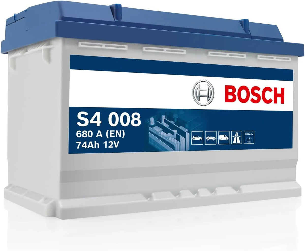 Bosch S4 008 Autobatterie 74 Ah, Spannung 12 V, 680 A, Polarität: links, Maße 278 x 175 x 190 mm, rechts +