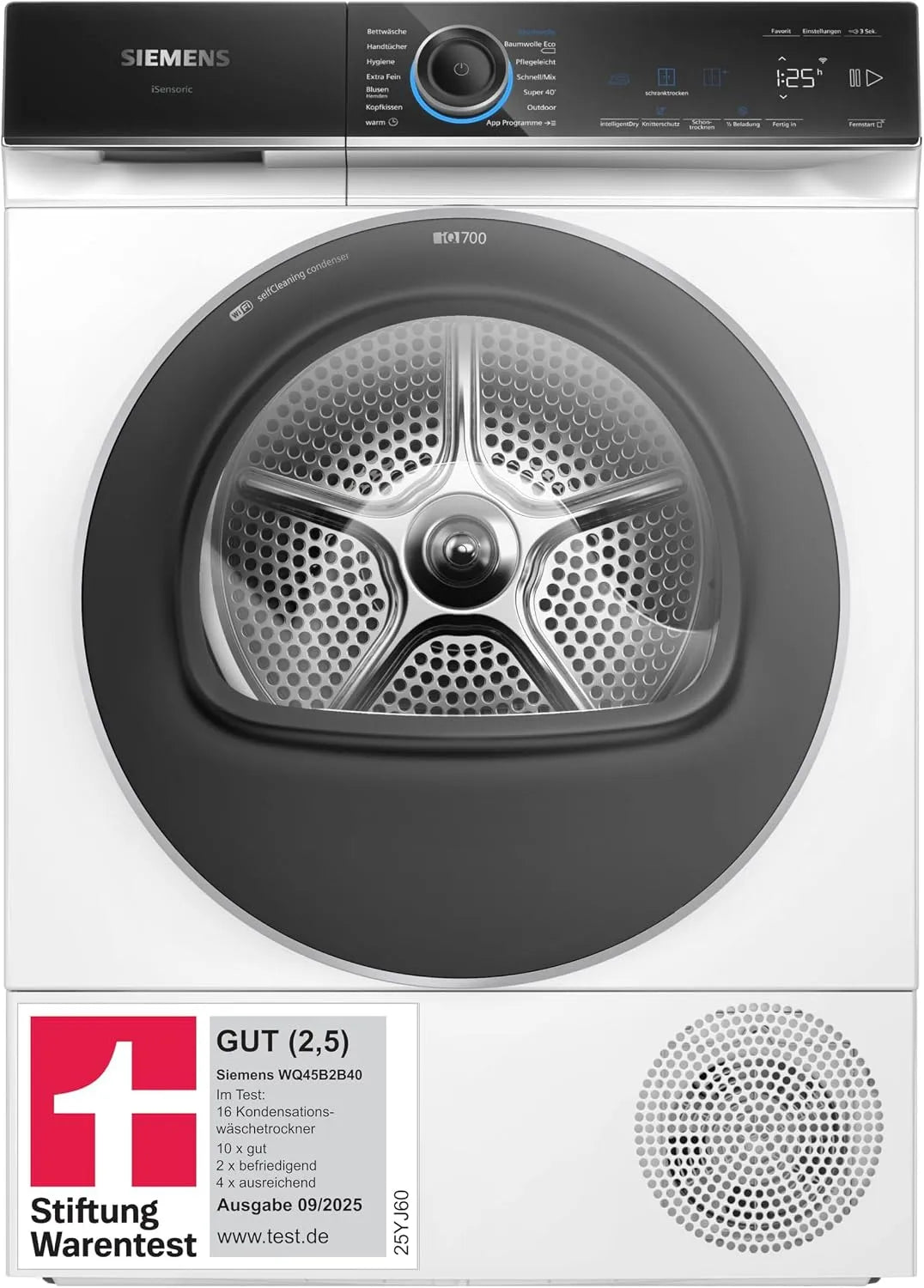 Siemens Modell, Smarter Wärmepumpen-Trockner 9kg WQ45B2B40 iQ700, 2,5, *, Outdoor-Programm, selbstreinigender Kondensator, intelligentDry