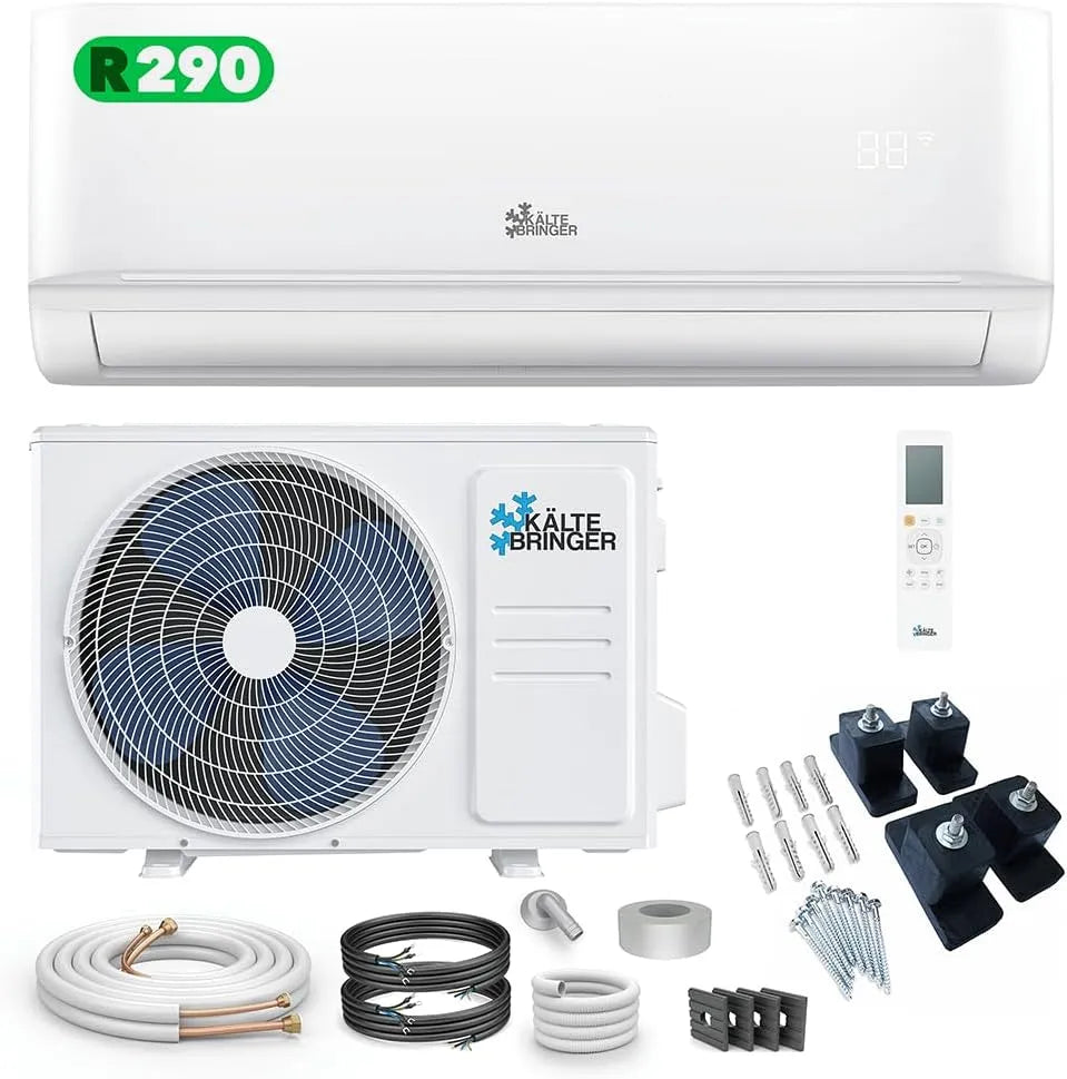 Klimaanlage 55qm, Kältebringer R290 Split, 12000 BTU, Leistung 3,4 kW, 5m Kupferleitung, Kältemittel R290, Montagematerial, WiFi & App, bis