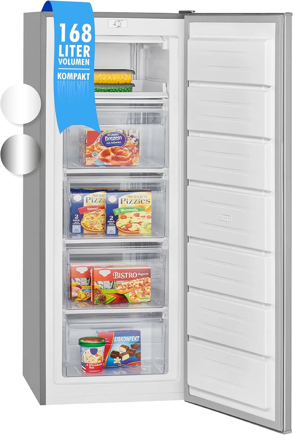 Bomann Gefrierschrank GS 7340, 4 Sterne Gefrierraum, Freezer, inox, Nutzinhalt 168 Liter, Tiefkühlschrank, wechselbarer Türanschlag