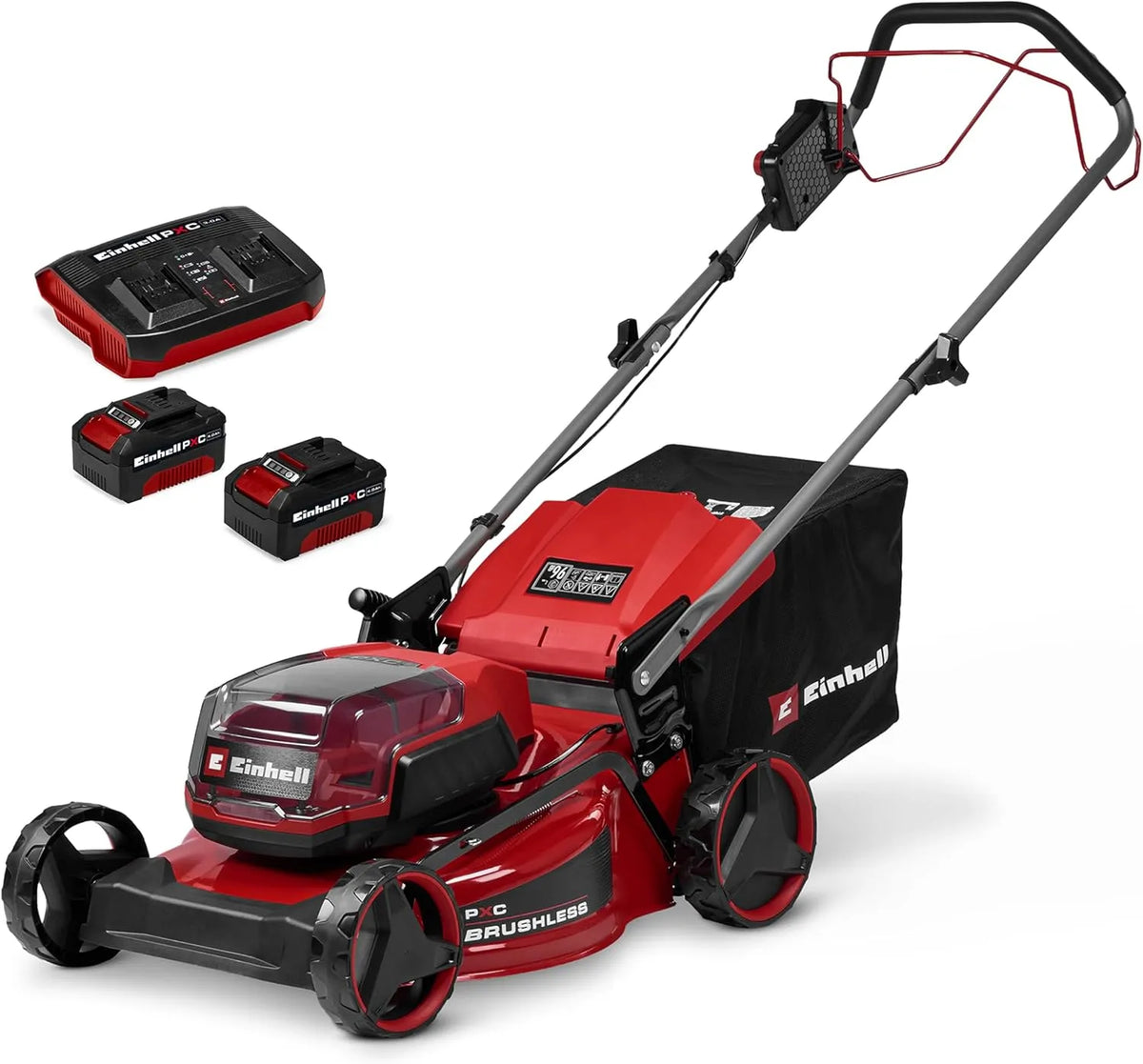 Einhell Rasenmäher, Fassungsvermögen 50 L Fangkorb, Akku GC-cm 36/46 S Li BL Kit Power X-Change, Spannung 36 V, inklusive. 2X 4,0 Ah + 1x Twincharger