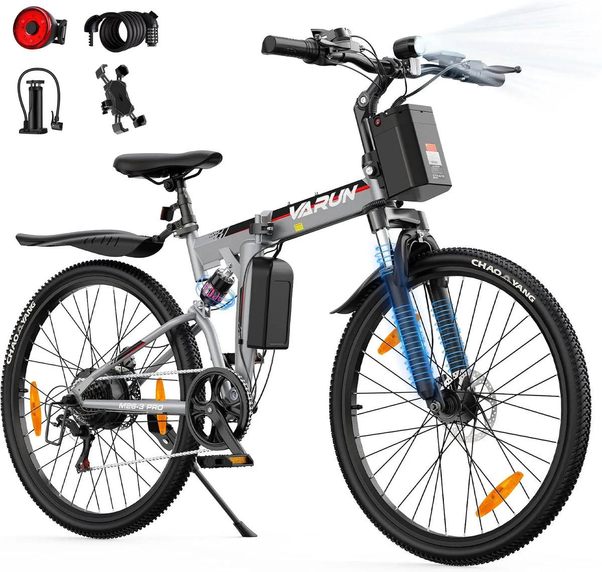 E-Bike VARUN, Spannung 48V 374,4Wh Akku Elektrofahrrad mit Vollfederung, 7-Gang, E-Mountainbike für Pendler & Gelände, 80KM Reichweite, LCD mit 5 PAS