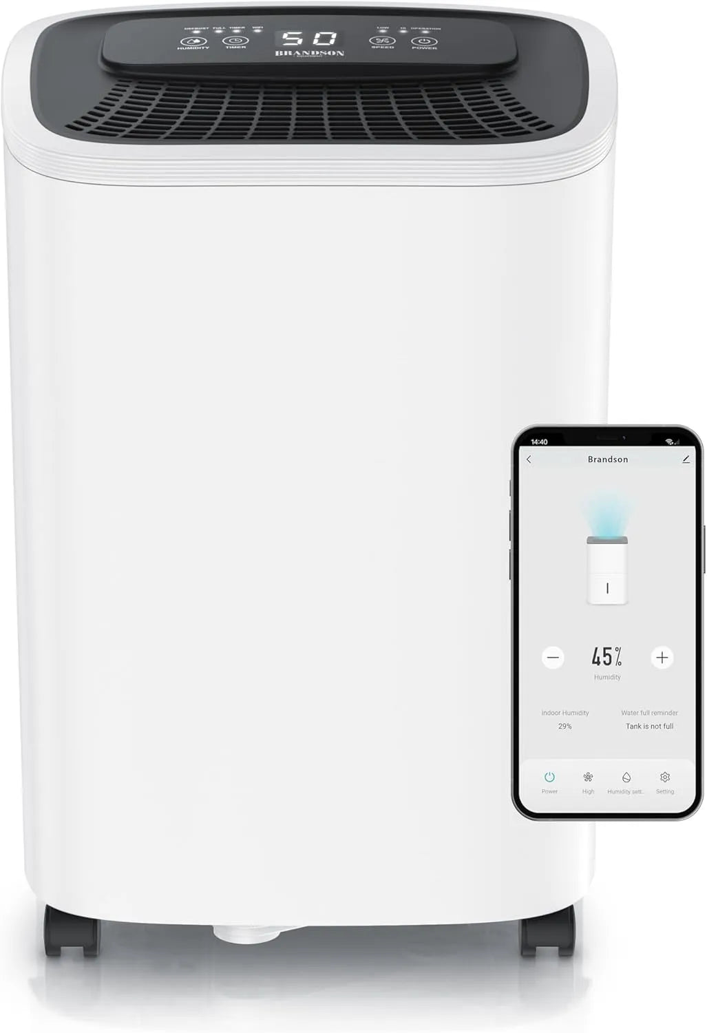 Luftentfeuchter Brandson - Wlan, Fassungsvermögen 10 Liter, WiFi Dehumidifier Raumentfeuchter, Schlauch-Entwässerung, Wlan mit Kompressor elektrisch