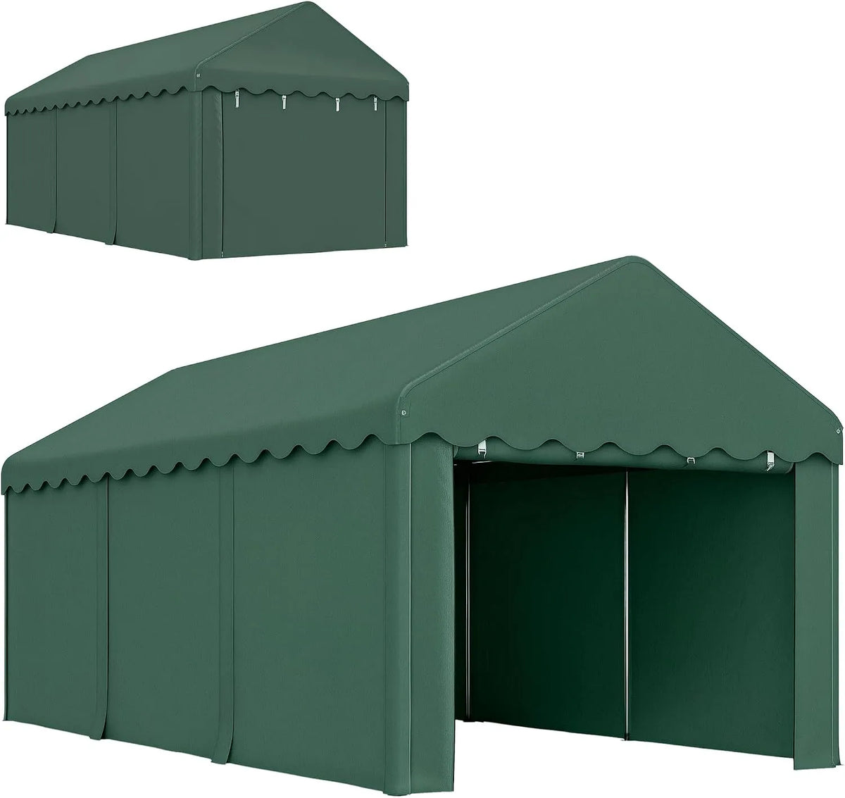 Outsunny Carport, 3x6 m wasserdicht Garagenzelt mit Rolltüren, abnehmbaren Seitenwänden, UV-beständig Lagerzelt mit Dach, LKW, SUV, Grün