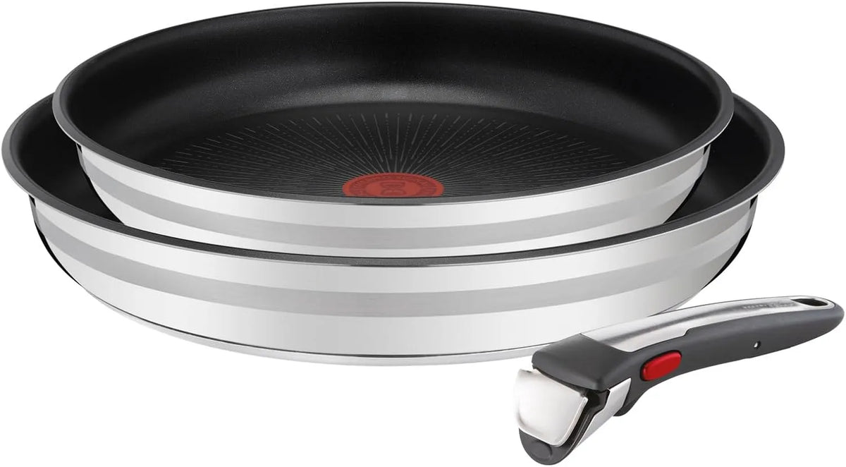 Tefal Jamie Oliver by Ingenio 3-teiliges Pfannenset abnehmbarer Griff L97691, stapelbar, 24/28 cm, Pfannenset Induktion mit Antihaftversiegelung