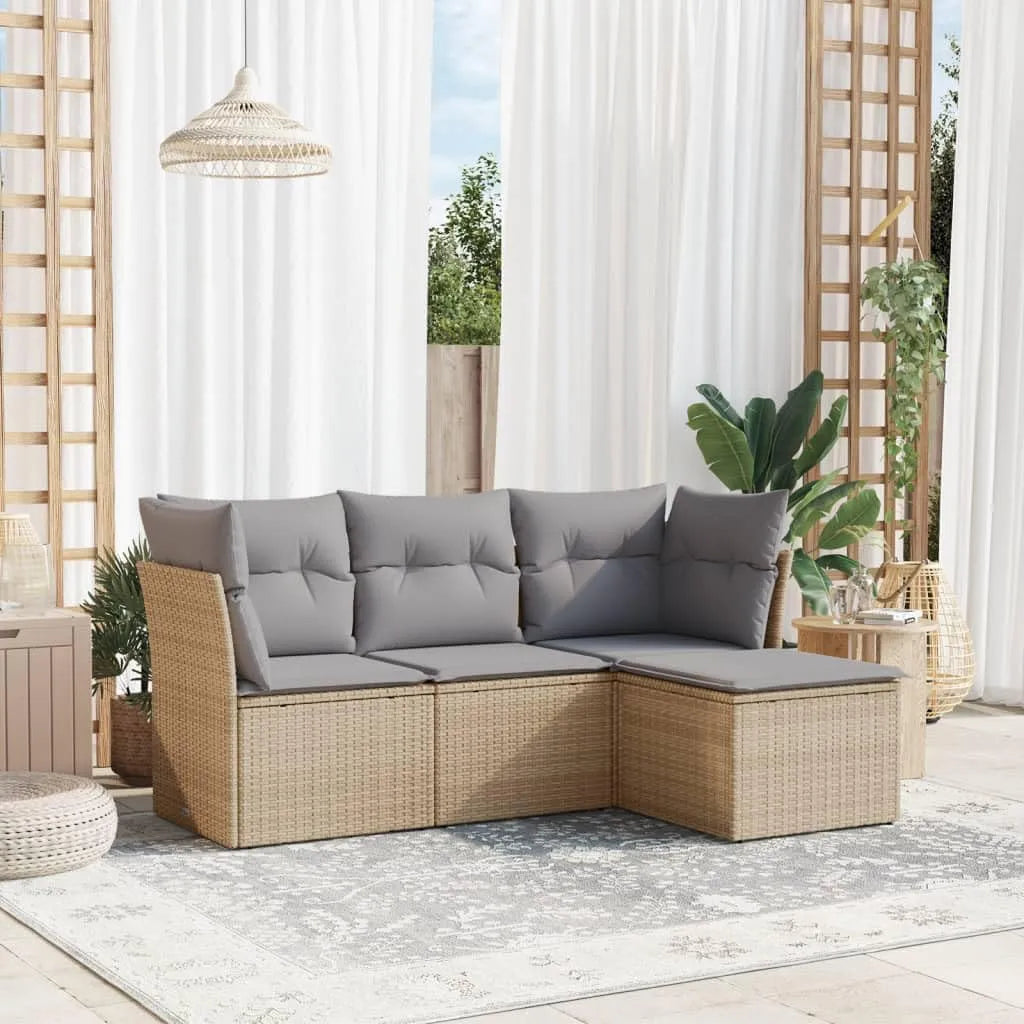 Set 4 Teilig ACAGALA Gartenmöbel, 4 Sitzer Gartensofa, Outdoor Loungemöbel Sitzgruppe Garnitur Set mit Stauraum, Beige und Farbe Grau