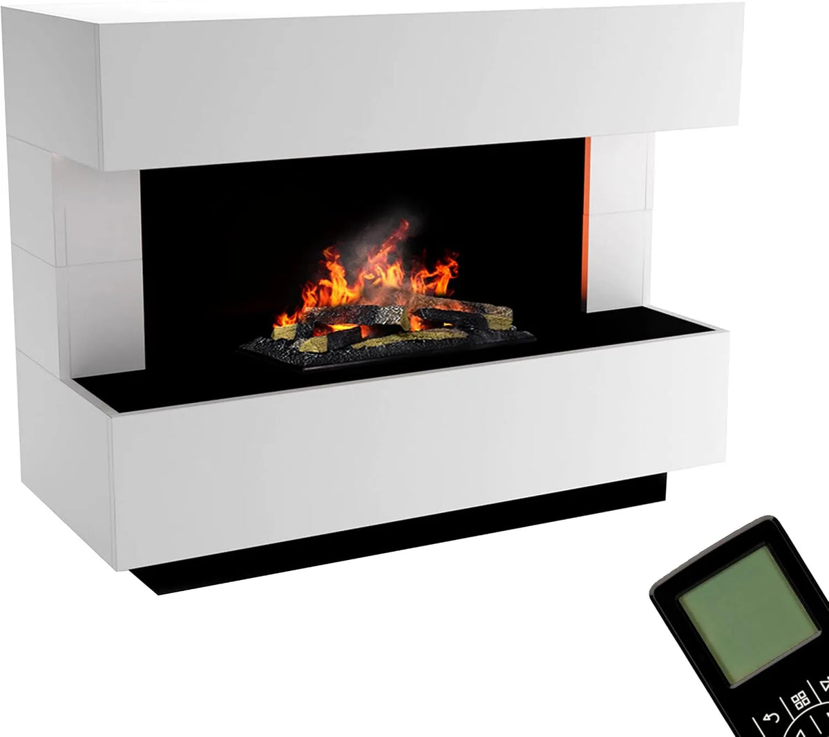 Elektrokamin 3D-Flammen, Opti-Myst 600 Elektro Kamin mit Holz-Deko, Standkamin, Knistereffekt & Fernbedienung, Maße 120x93x50 cm, Weiß
