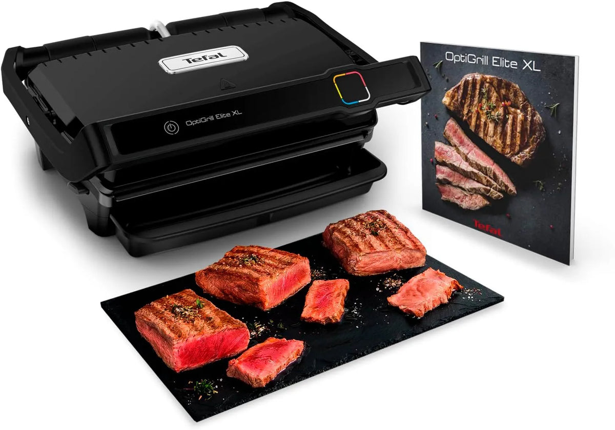 Tefal Grill GC760812, 16 Betriebsprogramme, Ergebnisse, abnehmbare XL-Platten, in Schwarz, OptiGrill Elite XL Kontaktgrill, Elektrogrill