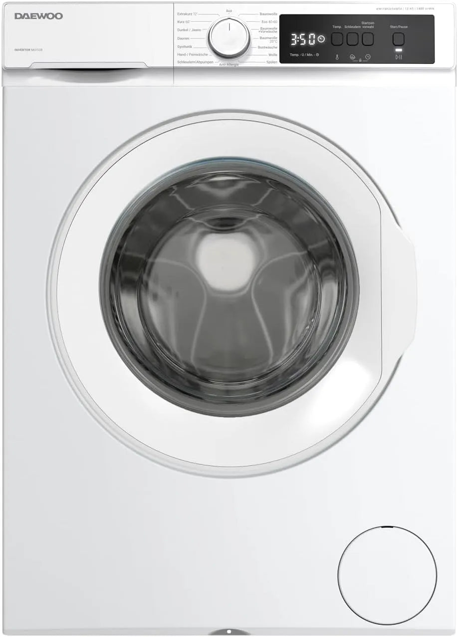 Daewoo Waschmaschine WM-FBR2694W0A-DE 1400, 15 Betriebsprogramme mit Kurzprogramm, min., Weiß, Gewicht 12kg, Frontbeladung, AquaStop