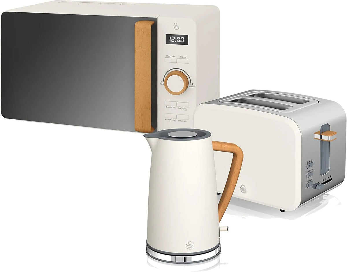 Wasserkocher Swan Nordic Frühstücksset, Fassungsvermögen 1,7 l, 2 Scheiben, Digital, Holzeffekt, Mikrowelle 20 l, Leistung 2200 W, Modernes Design