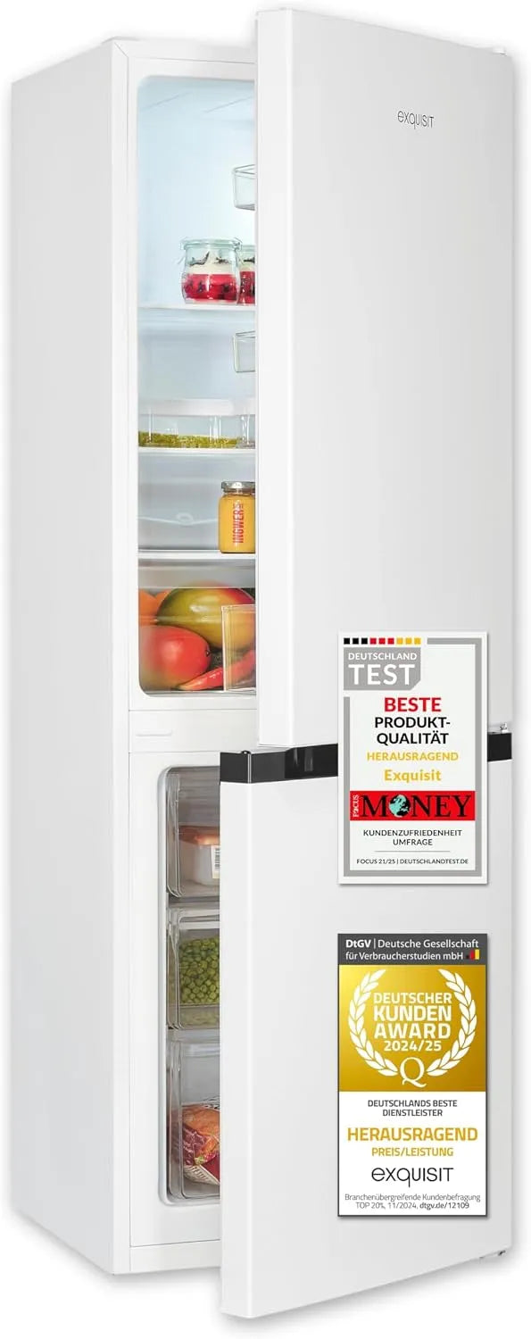 Exquisit Kühl-Gefrierkombination 4-Sterne-Gefrieren KGC5231-60-E-050C, Kühlschrank mit Gefrierfach, 144 cm Höhe, Fassungsvermögen 157 Liter, weiss