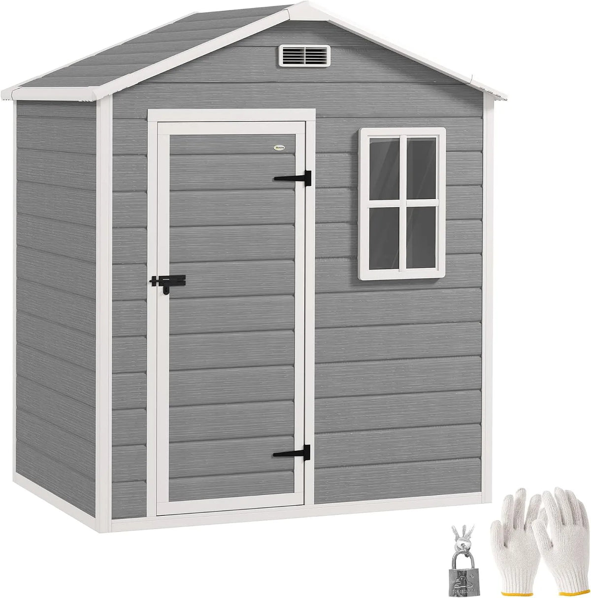 Outsunny Gerätehaus, mit Satteldach Boden Abschließbarer Tür wetterfest Gartenhaus Outdoor Garten Schuppen für Hinterhof Außenbereich Farbe Grau