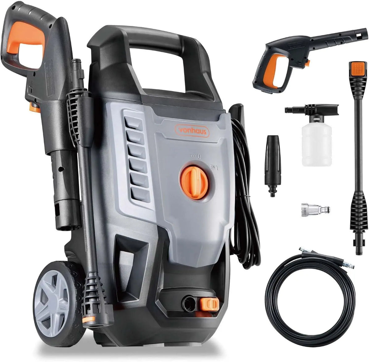 Hochdruckreiniger max.130 VonHaus, Leistung 1600W inklusive. 7 TLG Zubehör, Mit 390 l/h Wasserdurchfluss und Betriebsdruck bar, 130 bar, Auto