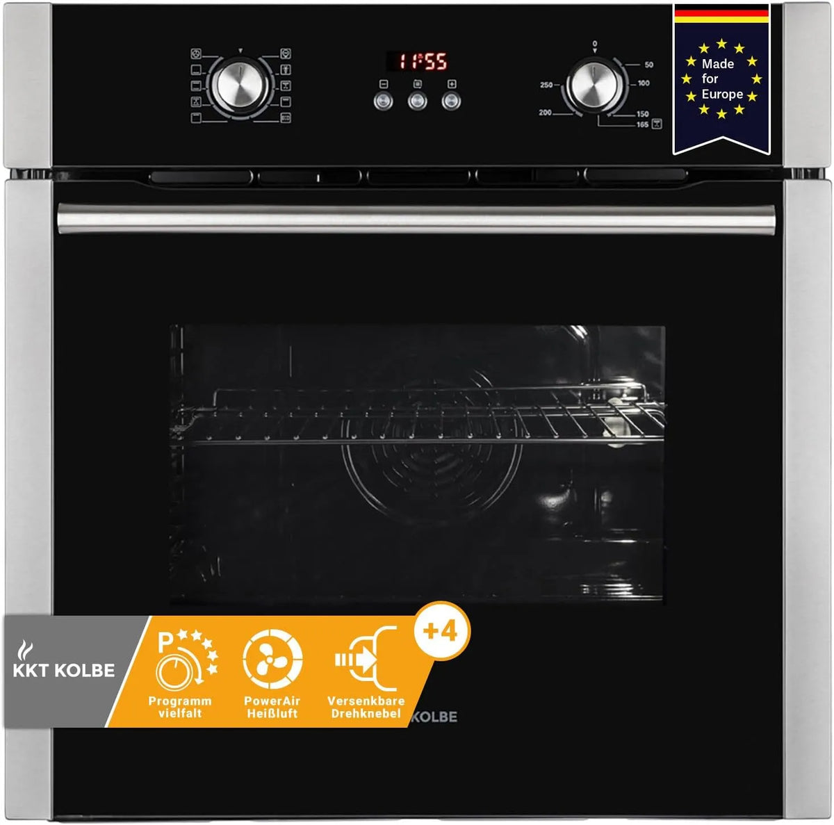 Backofen BO8805SS, 2-fach Wärmeschutzverglasung, Leistung 3kW, Heißluft, Kindersicherung, KKT KOLBE Einbaubackofen 60 cm, Fassungsvermögen 70L, autark