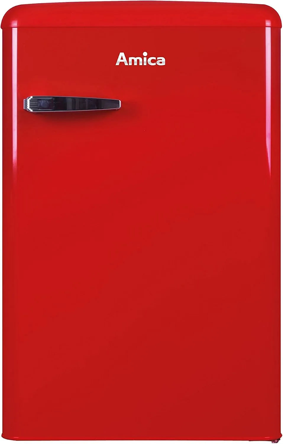 Amica Kühlschrank KSR 361, 160 R mit Gefrierfach, 88cm Höhe, Chili Red, Retro-Design, LED-Beleuchtung, Gemüseschublade, Rot
