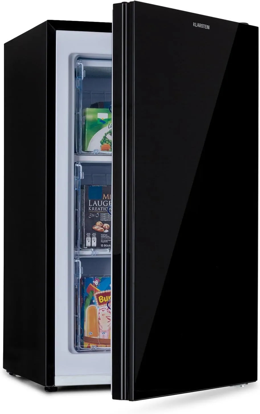 Klarstein Gefrierschrank, 1 Kühlzone, Thermostat mit 5 Stufen, 0 bis -18 °C, Fassungsvermögen 60 Liter Gesamtvolumen, Pluto, mit Glasfront