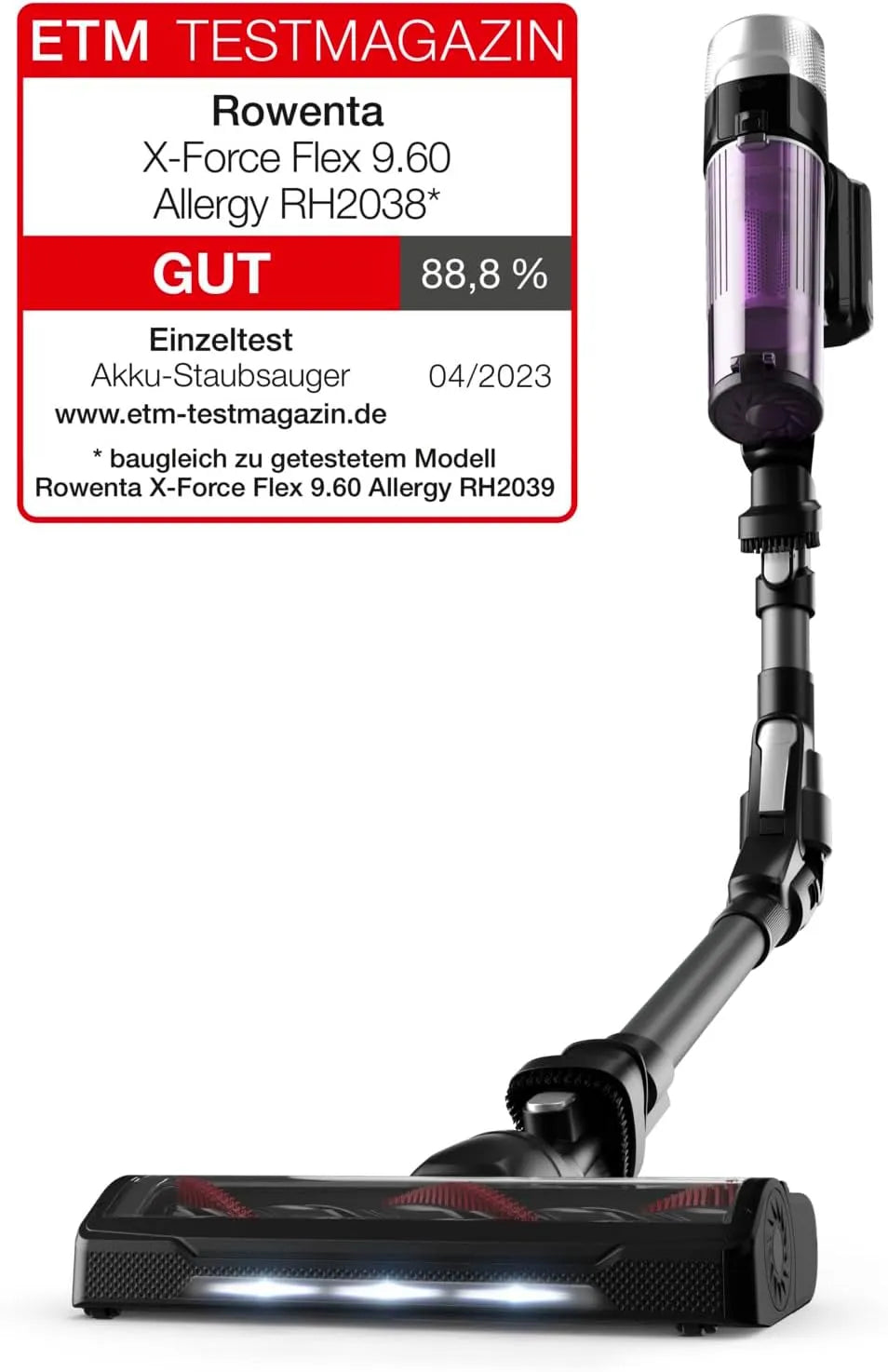 Rowenta Staubsauger RH2038, 100 Air Watt, herausnehmbarer Akku, Flex-Gelenk, Lila-in Schwarz, bis zu 45 Min. Laufzeit, kompakt, LED-Düse