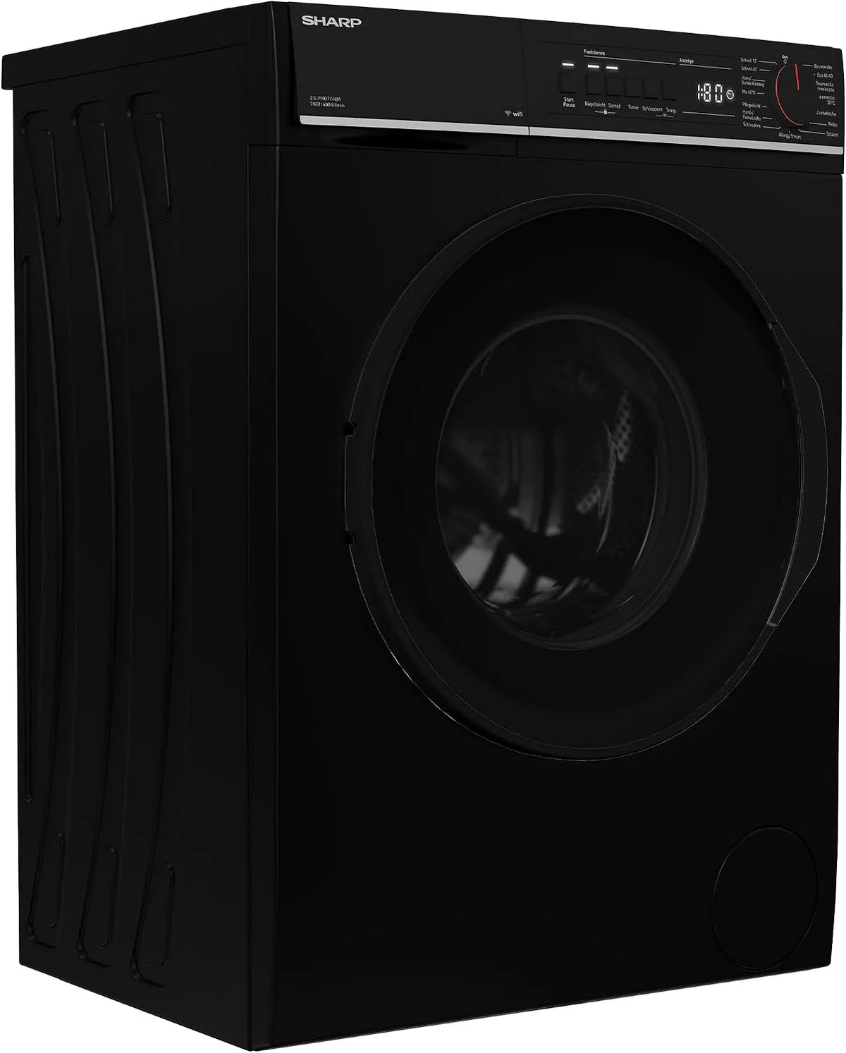 Sharp Waschmaschine ES-PRO714BA-DE 1400, Gewicht 7 kg, Frontbeladung, min, Aquastop, WIFI, Dampftechnologie, in Schwarz