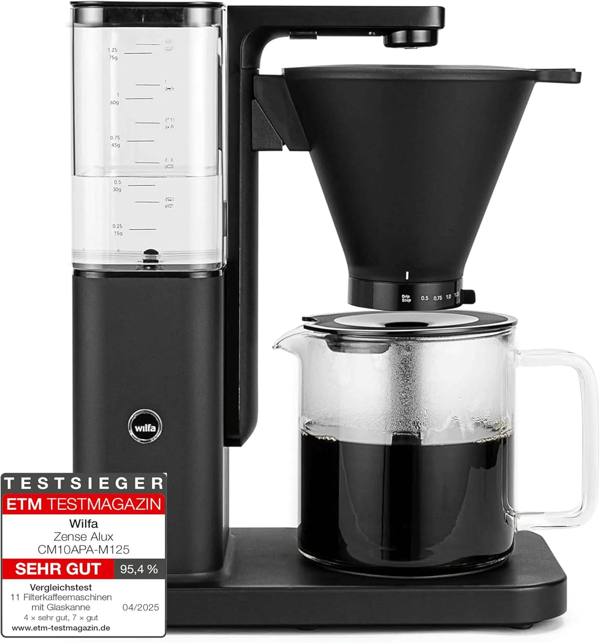 Kaffeemaschine, Warmhaltefunktion, Fassungsvermögen 1,25L abnehmbarer Wassertank, Wilfa Zense Alux Filterkaffeemaschine, einstellbarer Durchlauf
