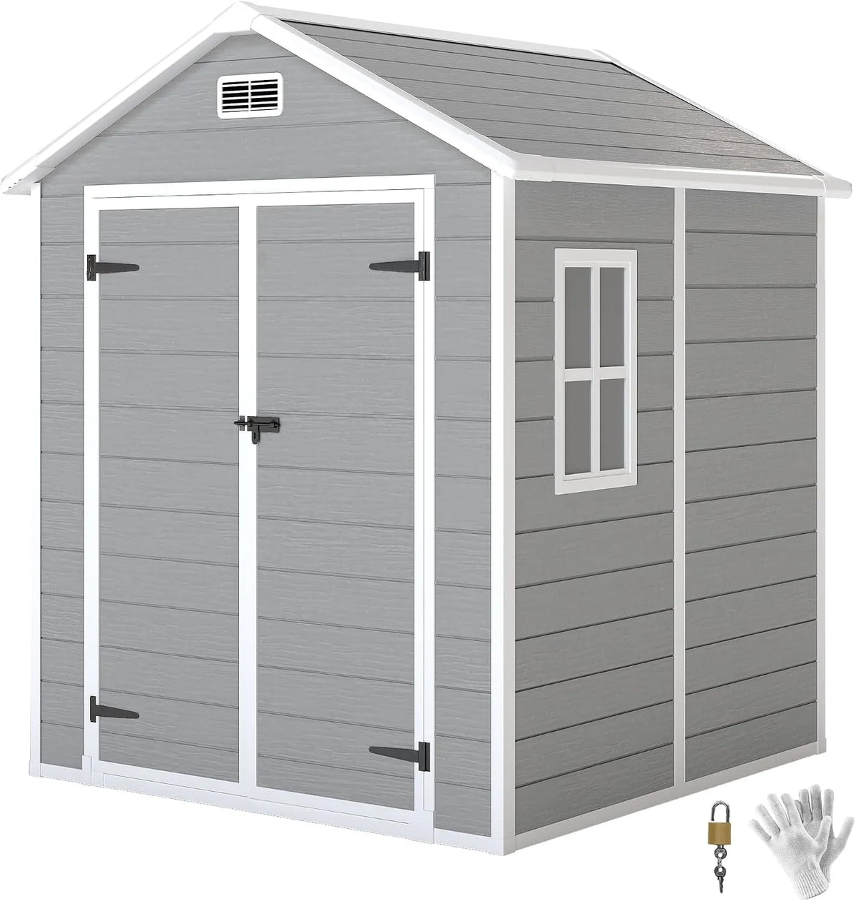 Outsunny Gerätehaus 182x151x219/181, 181 cm, Wasserdicht Gartenhaus mit Boden Satteldach, Fahrradgarage aus Kunststoff für Hinterhof, Farbe Grau