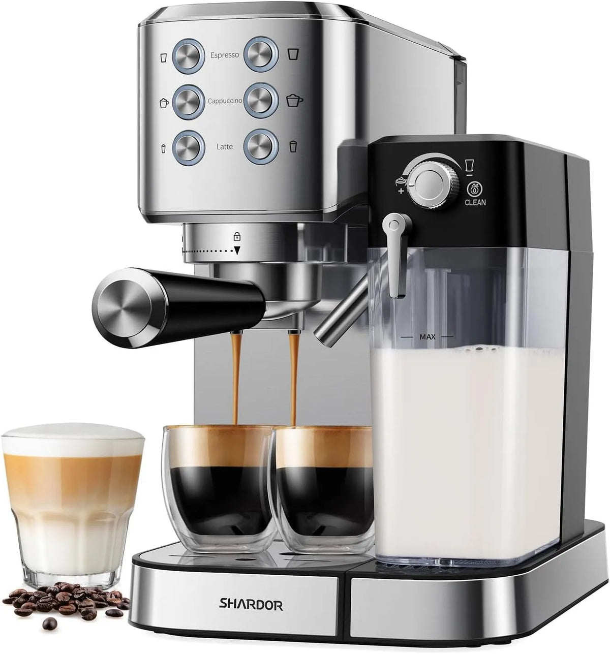 Espresso-Siebträgermaschine, Professionelle Kaffeemaschine für Espresso Cappuccino Latte Macchiato, SHARDOR Espresso Kaffeemaschinen