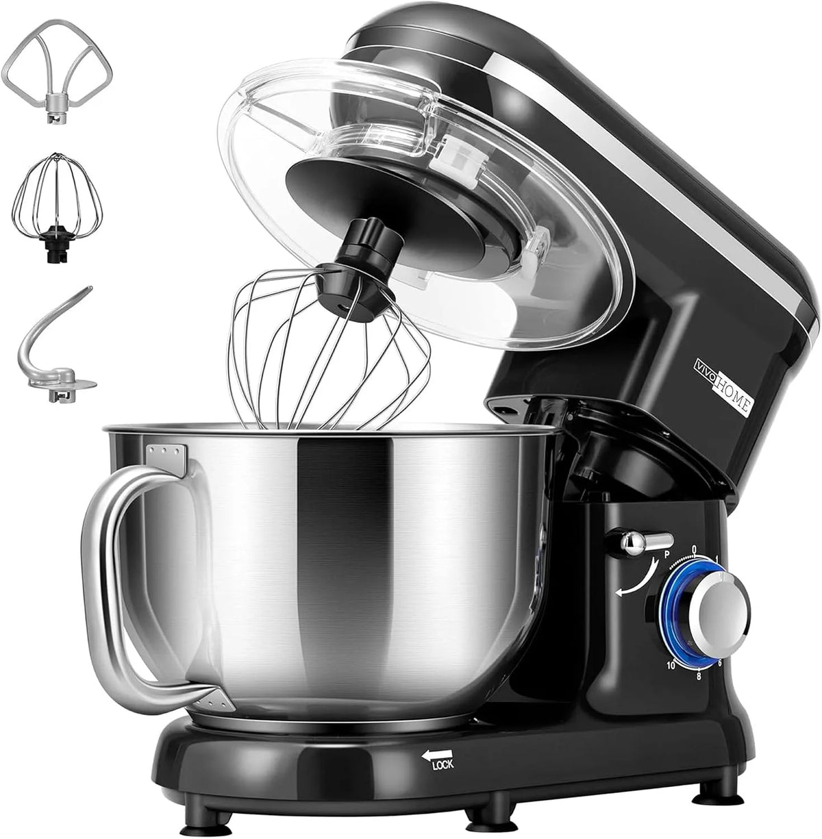 Küchenmaschine VIVOHOME, mit Spritzschutz Rührmaschine, mit 10 Geschwindigkeitsstufen Pulsfunktion Teigmaschine