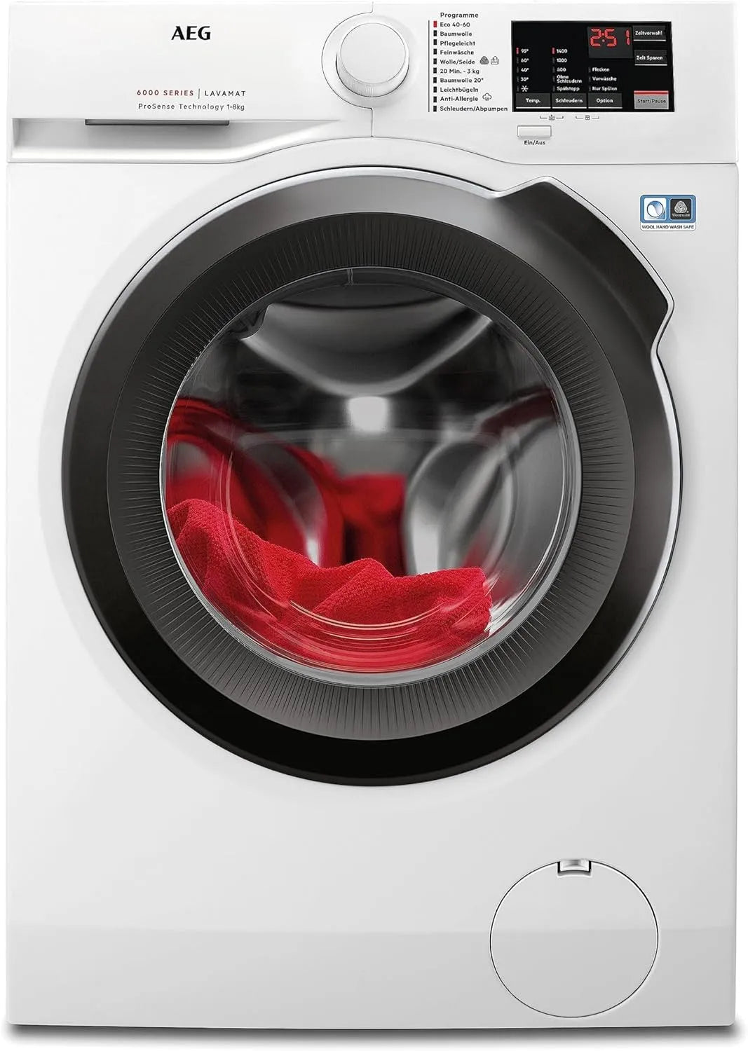 AEG Waschmaschine 6000 1400 L6AMZ48FL, Gewicht 8 kg, Serie ProSense: Mengenautomatik für automatische Anpassung von Waschdauer, Energieverbrauch, min