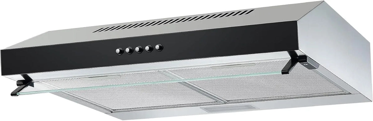 Respekta Dunstabzugshaube CH16060SGB, Unterbau 60 cm, 68 dB, Abluft, und Umluftfunktion, Edelstahl, Metallgehäuse mit Glasfront in Schwarz