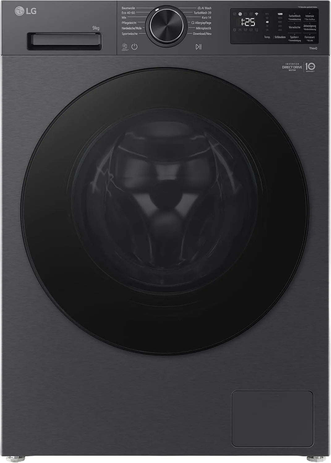 LG Waschmaschine F2X7SLIM9B, Gewicht 9 kg, Frontbeladung, Dampffunktion, AI Wash, Inverter Direct Drive, Restzeitanzeige, in Schwarz
