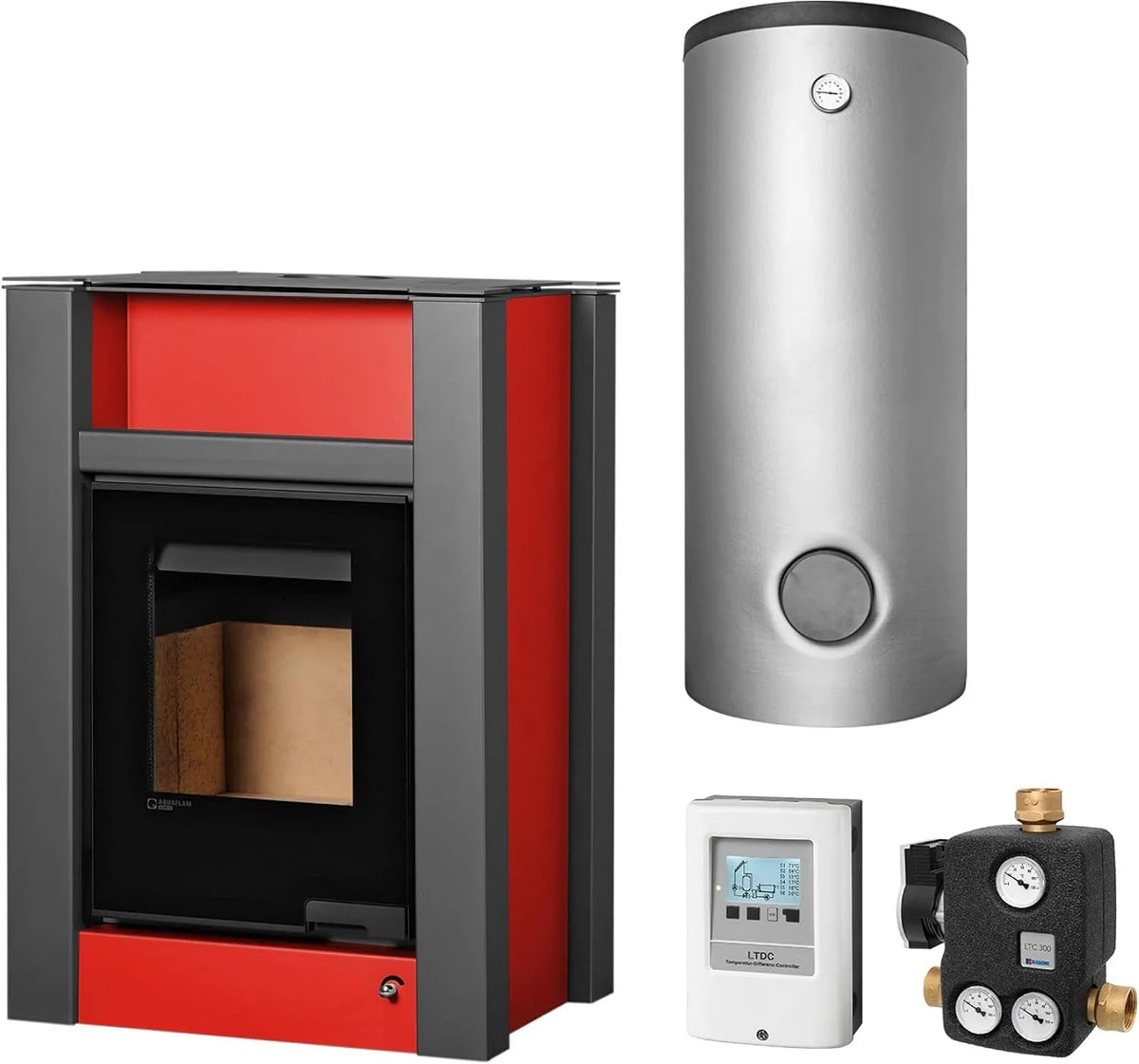 Kaminofen KS2814 THKE 600, Vario Lend 11 kW Basic Wasserführender Red Komplett-Set Kombispeicher + 1 SWT