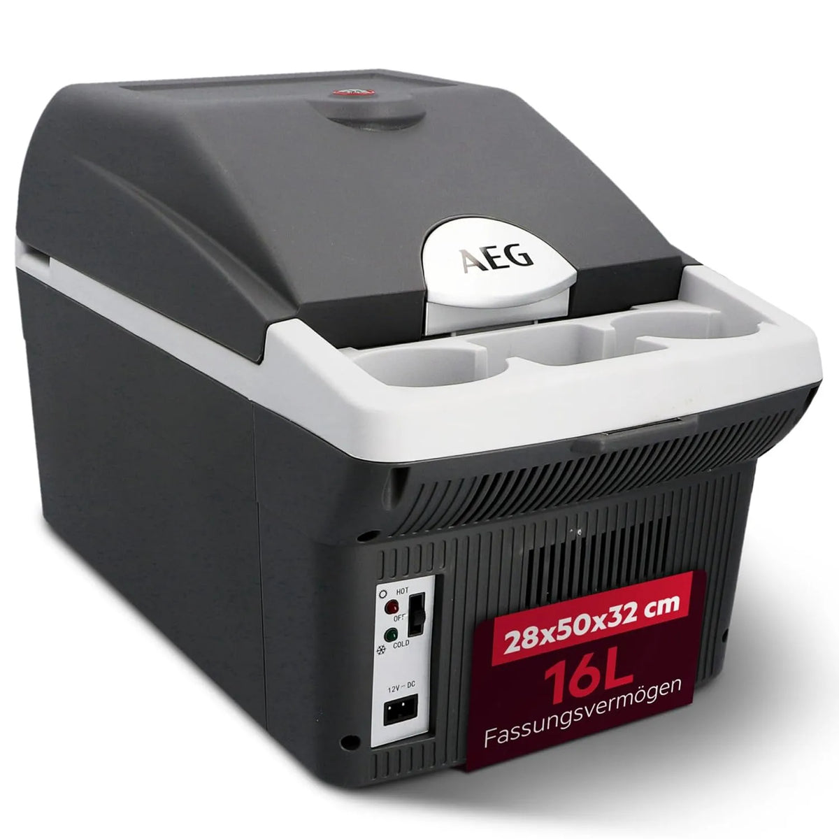 AEG Automotive Board-Bar Thermoelektrische Kühl- und Warmhaltebox 16 Liter BK 16, Spannung 12 Volt für Auto und Steckdose, anschnallbar im PKW