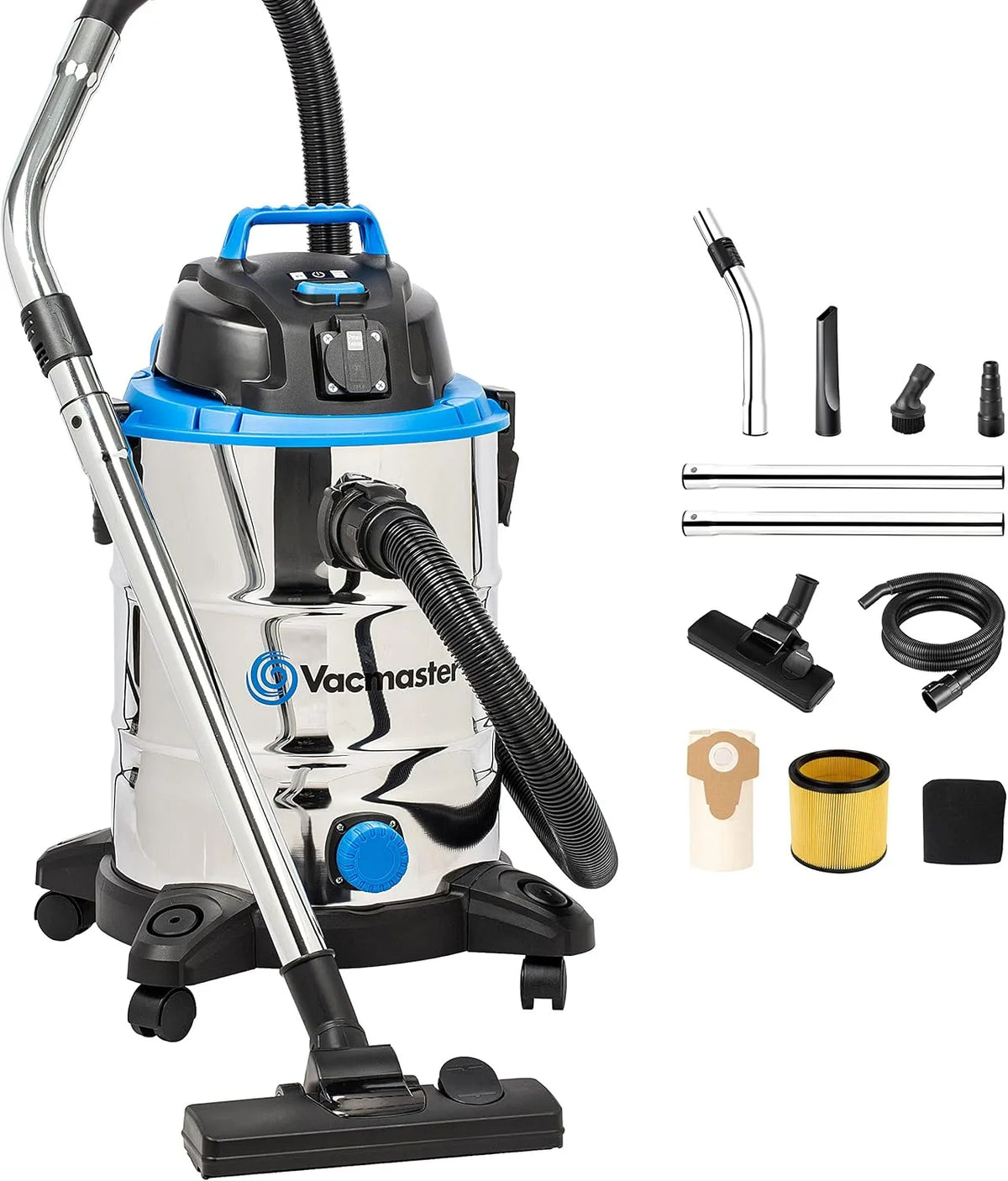 Nass- und Trockensauger VQ1530SFDC, Vacmaster 1500W 30L Bodenstaubsauger Starke Saugleistung Staubsauger Edelstahl
