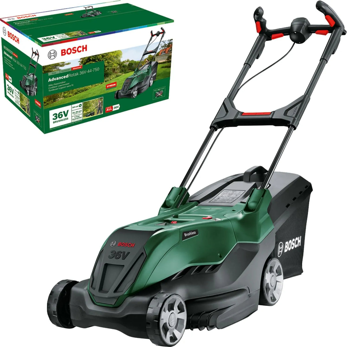 Bosch Rasenmäher 36V-44-750 36-Volt-System, Schnittbreite: 44 cm, leistungsstarker Akku AdvancedRotak, zum Rasenmähen, ohne Akku, Modell Spannung