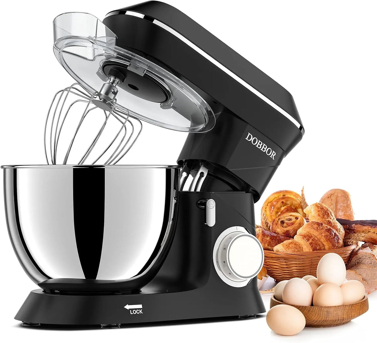 Küchenmaschine, 7 Geschwindigkeit Planetarisches Rührsystem, Knethaken, Spritzschutz, Black, Fassungsvermögen 9.5L Knetmaschine 1500W, Schlagbesen
