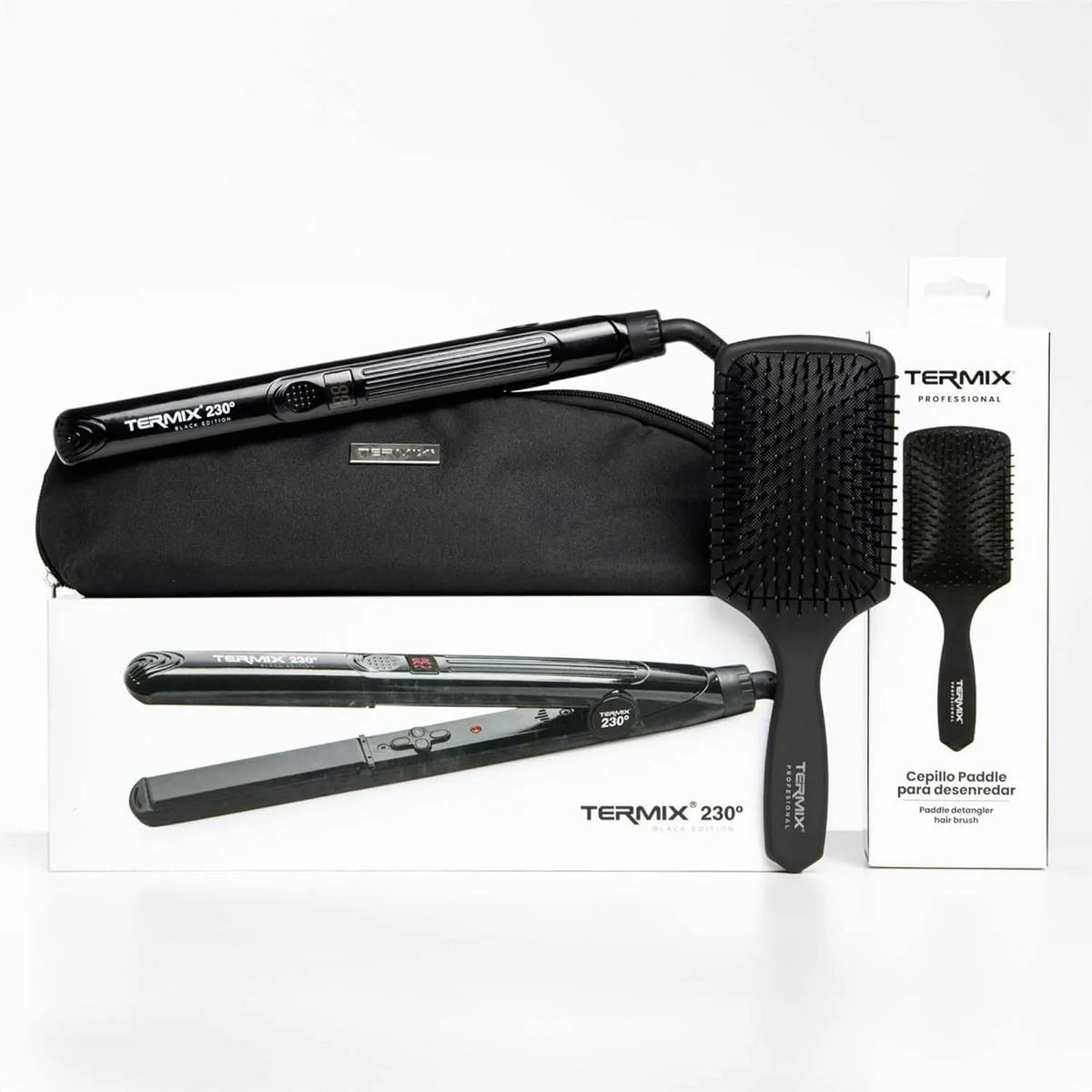 Professioneller Haarglätter 230º + Paddelbürste Termix Pack, Glätteisen mit Keramikplatten, einstellbare Temperatur