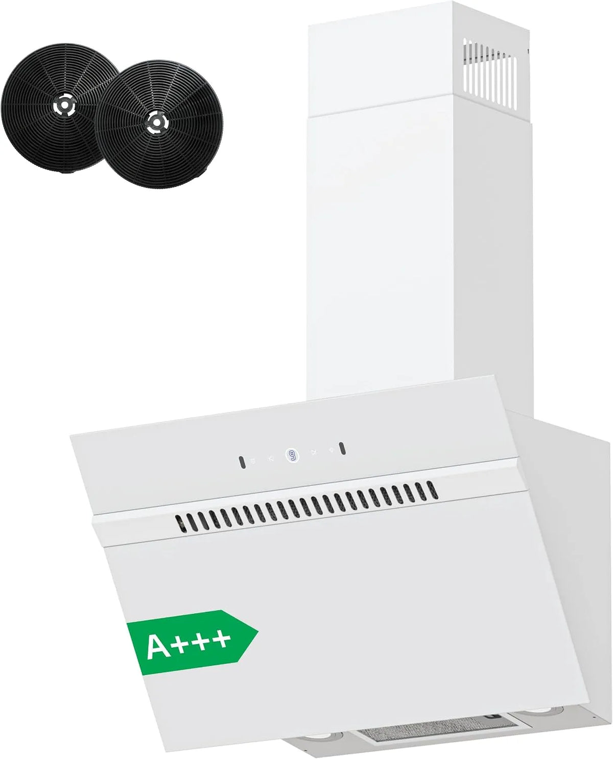 Dunstabzugshaube FIREGAS, 684 m³/h Luftstrom, Umluft mit bürstenlosem Motor, Schräghaube mit Energieeffizienzklasse A+++, Weiß, Breite 60cm, Abluft