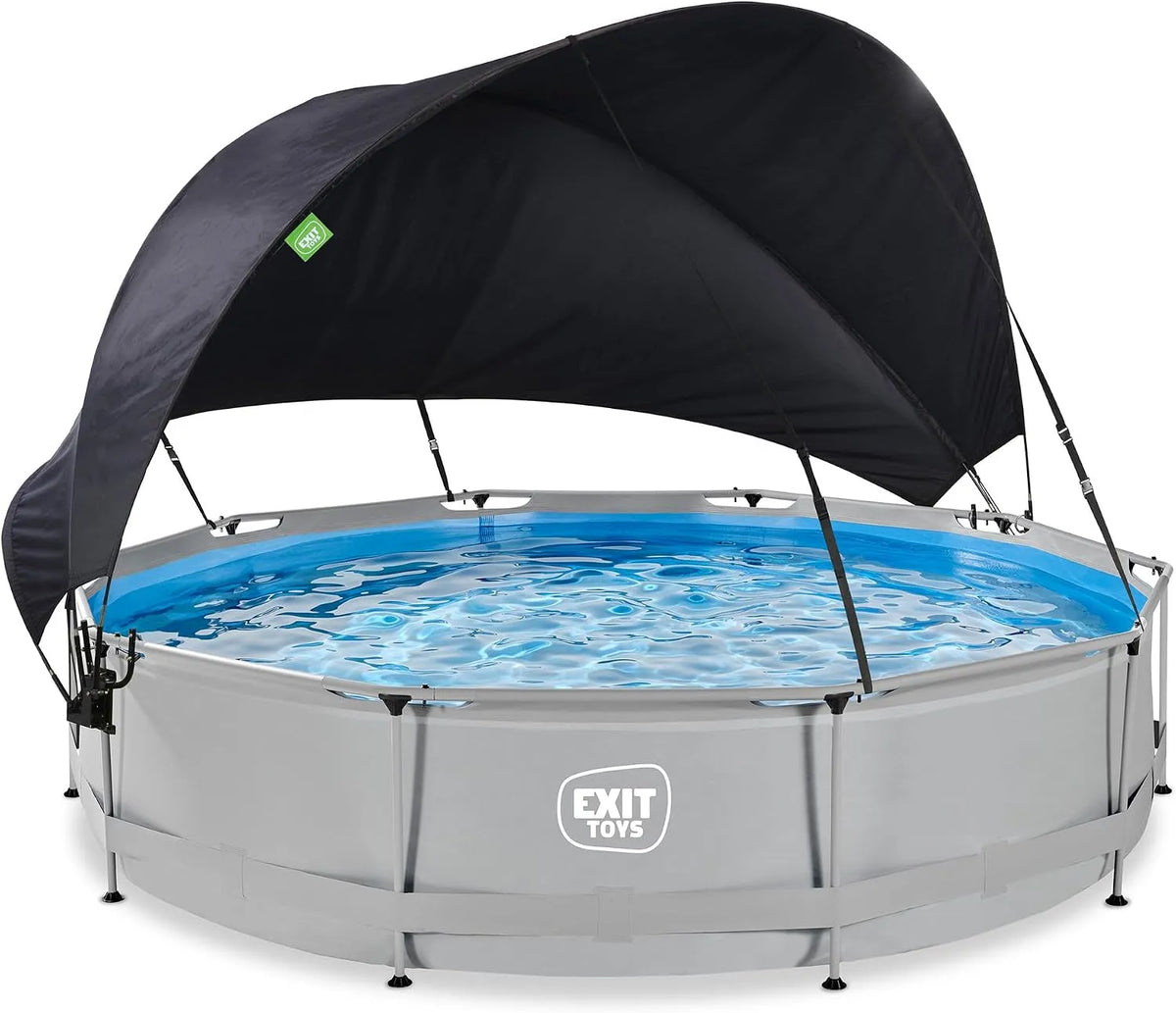 Pool, EXIT Toys Soft Grey mit Sonnensegel, Optimaler UV-Schutz, Starker Rahmen, Farbe Grau, ø360x76cm, Runder Rahmenpool mit Kartuschenfilterpumpe