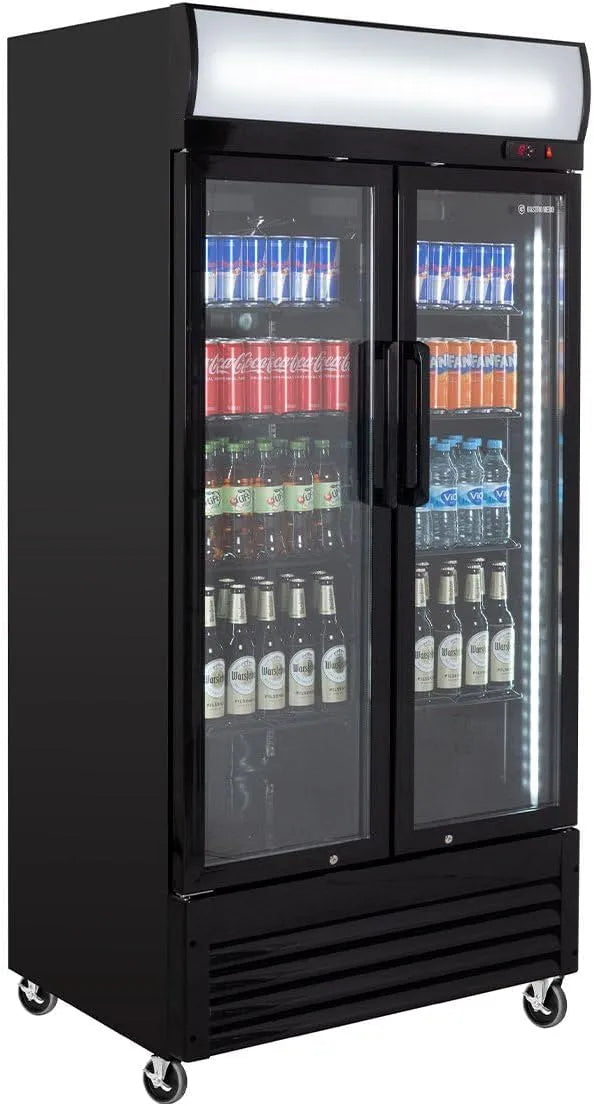 Kühlschrank, Getränkekühlschrank Eco 630 mit Leuchtaufsatz & Klapptüren, 8 verstellbare Böden, Fassungsvermögen 630L Kühlraum, Glastür