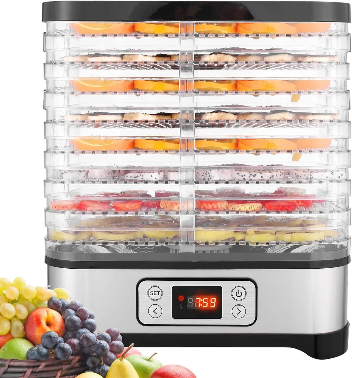 Modell Dörrautomat Dörrgerät mit LCD Display 72H, 8 Etagen Obsttrockner Dehydrator, Temperatur & Timer einstellbar