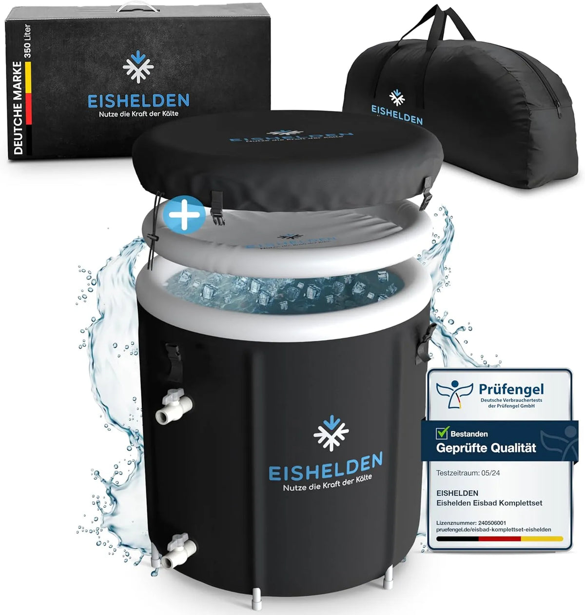 Eisbad Premium Eisbad, 80 cm Ø, Eistonne mit 5 dicken Isolierschichten, XL Komplettset, Kryotherapie für Sportler & Anfänger