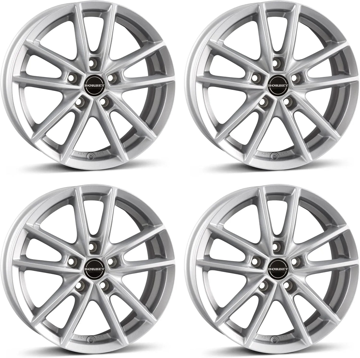 ET48, 4x Borbet Felgen W 6.5x16 5x112 crystal silver kompatibel mit Audi A3