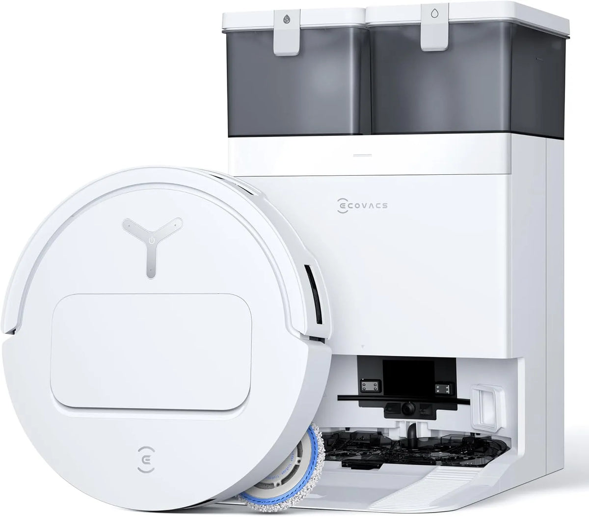 Ecovacs Saugroboter T50, ultradünn 81 mm, Moppwäsche mit 75°C heißem Wasser, Auto Zugabe von Reinigungslösung, 15.000 Pa, Weiß