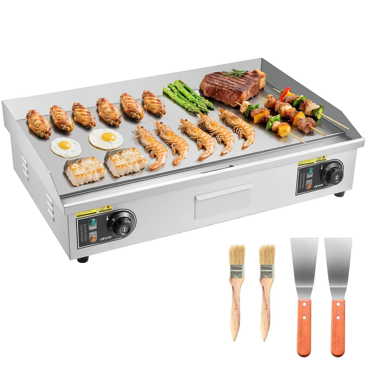 Vevor Grill, 50–300 °C Elektrogrill mit 2 Spateln & 2 Bürsten & 4 Fußpolstern, Gewerbliche Elektrische Grillplatte 4400 W, Ohne Stecker