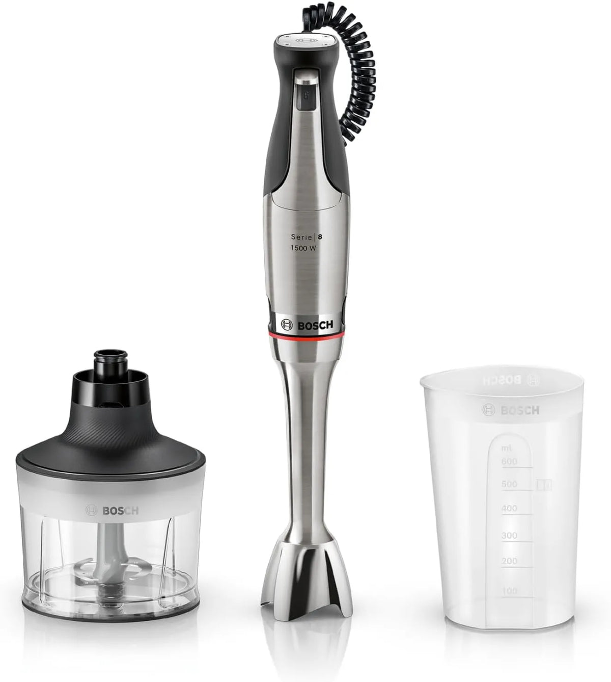Bosch Modell, ErgoMaster Serie 8, 1500 Watt MSM8M930, Mixbecher, Edelstahl Klingen, Spiralkabel, Stabmixer, Universalzerkleinerer, spülmaschinenfest