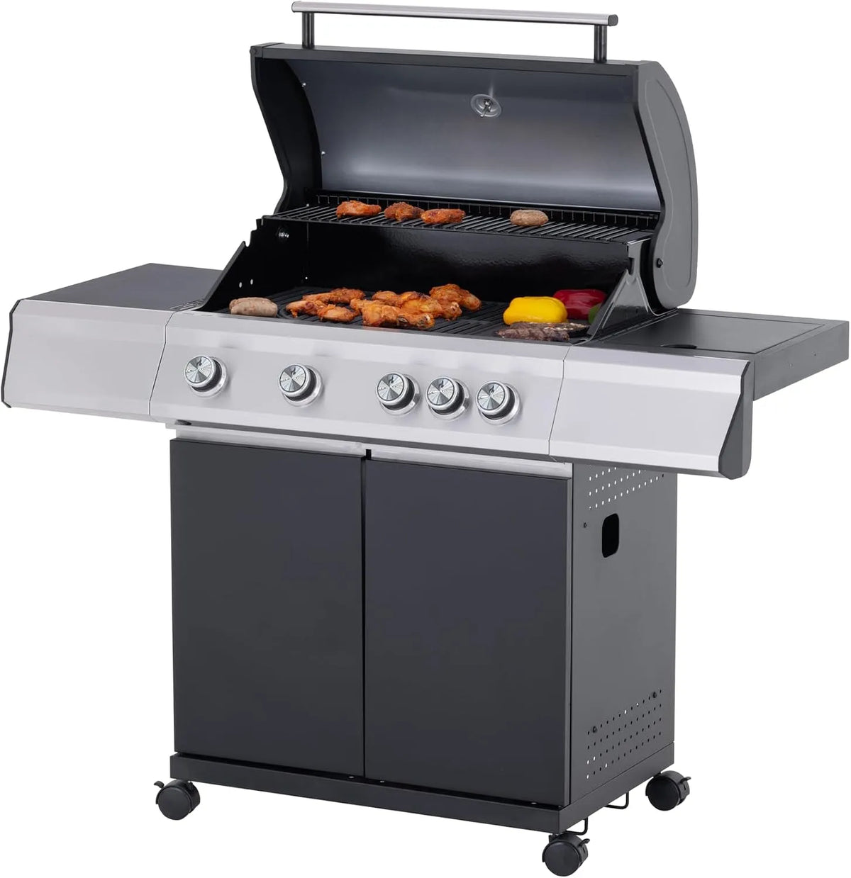 Grill 4-Brenner-Gasgrill, Tarrington House BBQ Gas PAXTON, Warmhaltegitter, Camping, Gewicht 11kg Gasflasche für Outdoor, mit Seitenbrenner, Balkon