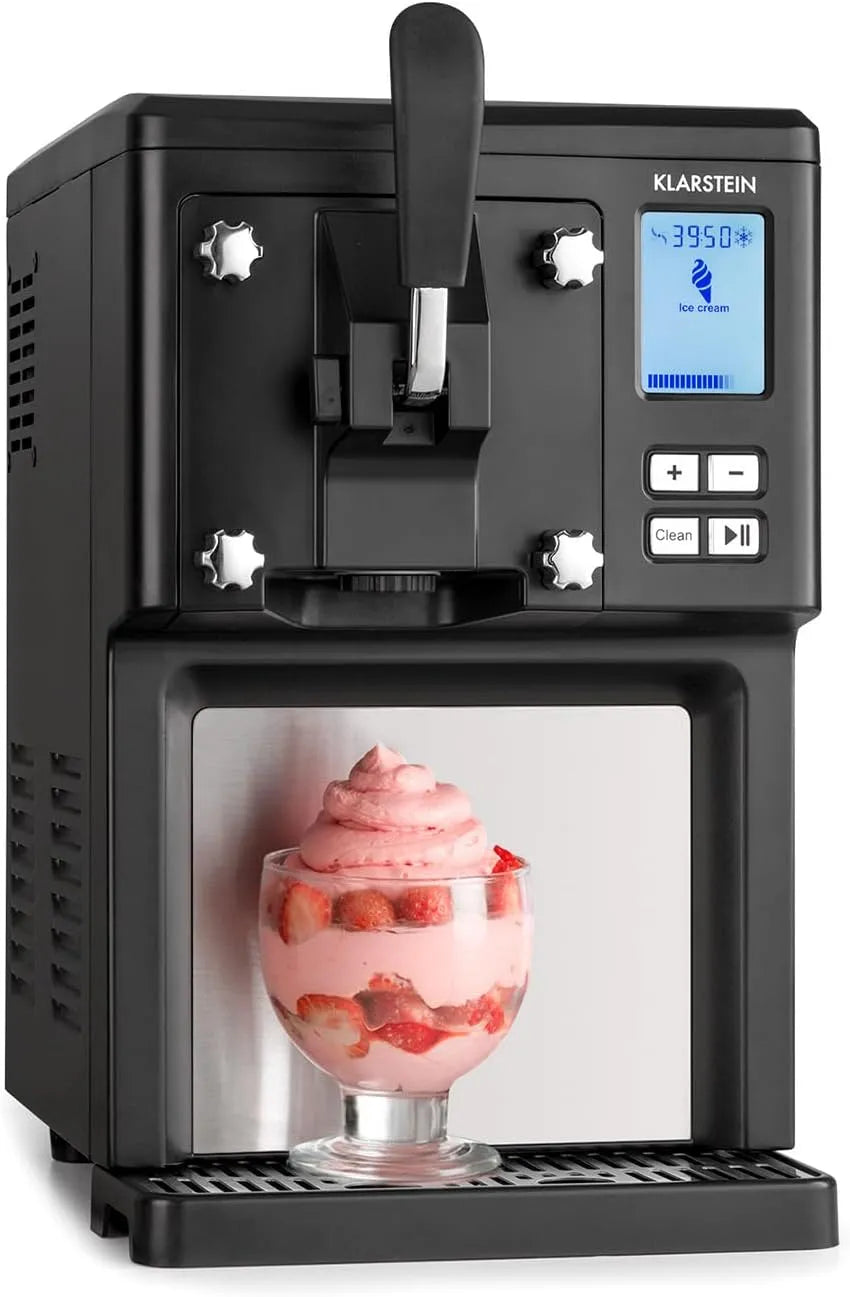 Klarstein Kompressor, 200 Watt, Sweet Sundae, mitselbstkühlendem, Reinigungsautomatik, in Schwarz, Fassungsvermögen 1,5 Liter, Eiscrememaschine